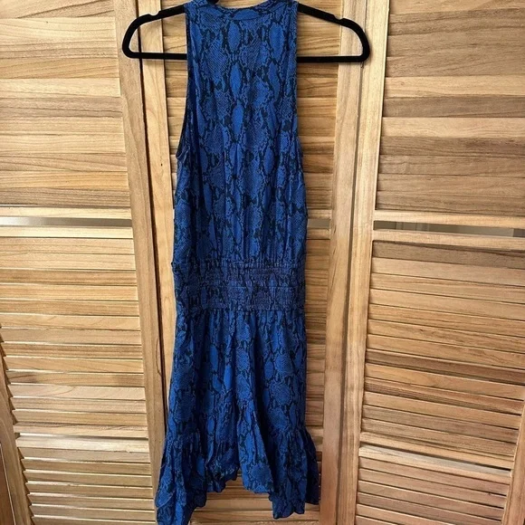 A.L.C Blue Riviera Snakeskin Printed Silk Dress